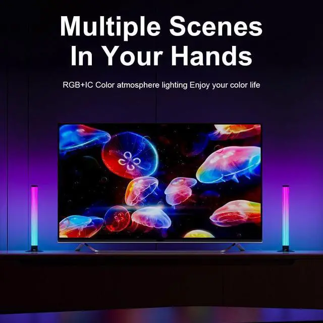 Alt view image 7 of 7 - RGB Desktop Light, 360-Degree Ambient Lighting, App Control, Bluetooth Speaker, 1000 Lumens, 2-Pack (Round-Style Light Column, Height: 17 inches)