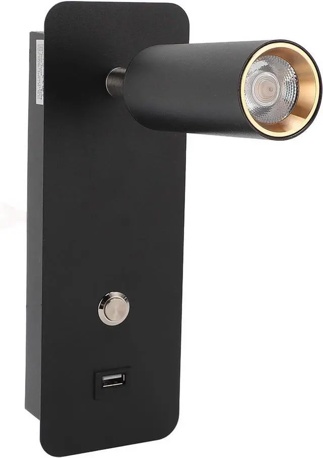 Alt view image 2 of 7 - LED Wall Lamp Wall Mounted Reading Light, USB Charging Port and Button Switch, for Bedside Reading Bedroom Living Room 4000K Rotatable Hardwired