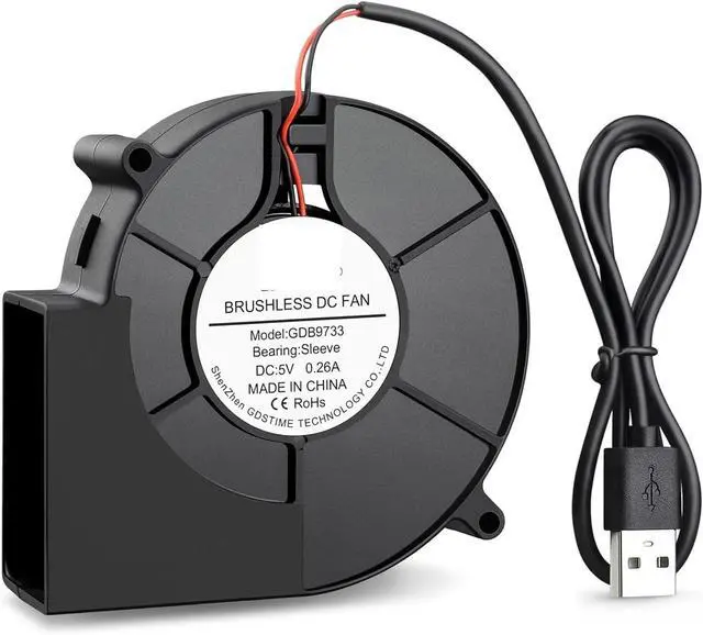 Alt view image 3 of 6 - Centrifugal Blower,Blower Fan, DC 5V 97x94x33mm 9733 Sleeve Bearing USB Blower Silent Cooling Fan for Outdoor BBQ Mobile Stove Centrifugal Turbo Blower Powerful and Energy efficient