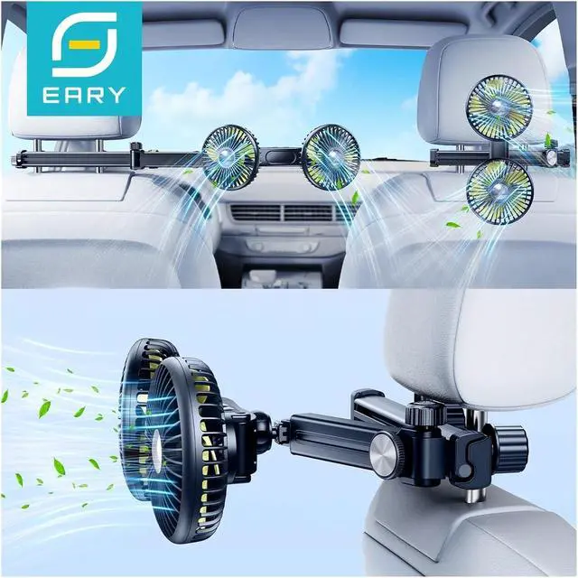Alt view image 2 of 7 - Dual Head Fan Mount Back Fit For Seat With 3 Wind Speeds Extension Arm Adjustable Summer Air Cooling Fan With 2 Hidden Hooks(Plug-in Style)