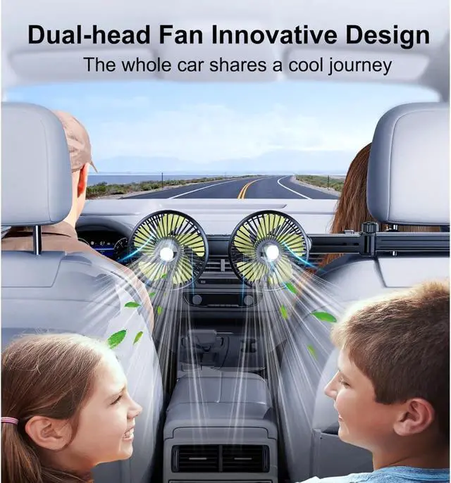 Alt view image 5 of 7 - Dual Head Fan Mount Back Fit For Seat With 3 Wind Speeds Extension Arm Adjustable Summer Air Cooling Fan With 2 Hidden Hooks(Plug-in Style)