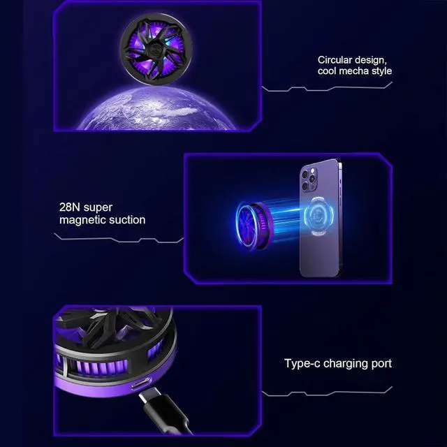 Alt view image 2 of 4 - Magnetic Cell Phone Cooler, Magnetic Cooling Fan for Phone | Mobile Phone Cooling Fan - Smartphone Semiconductor Radiator, Low Noise Phone Cooler for Tablet, Mobile Games