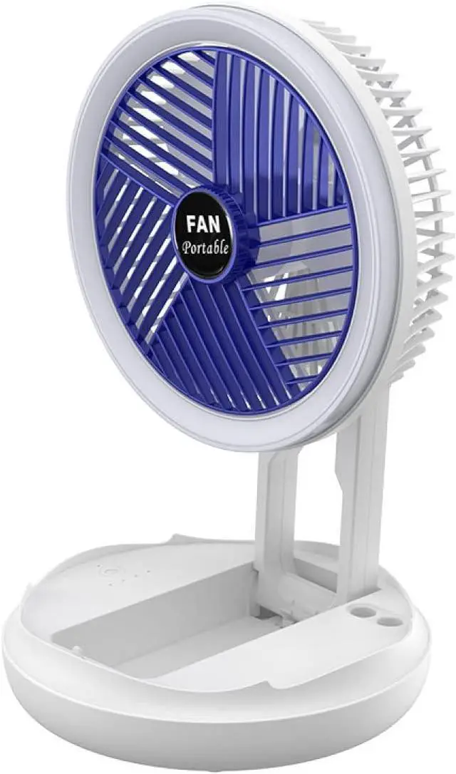 Main image of Retractable and Foldable Hanging Cooling Fan, Rechargeable Portable Fan,360° Rotation & 4 Speeds Strong Wind Portable Fan, for Golf Cart Camping Tent Office Desk (Blue)