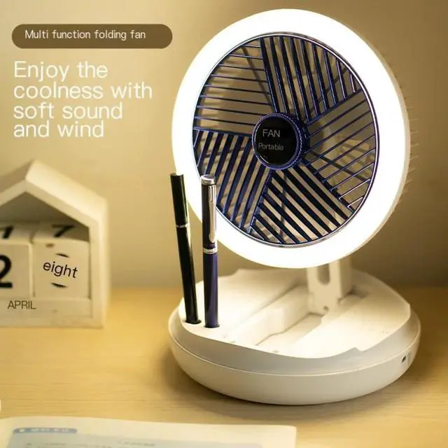 Alt view image 4 of 7 - Retractable and Foldable Hanging Cooling Fan, Rechargeable Portable Fan,360° Rotation & 4 Speeds Strong Wind Portable Fan, for Golf Cart Camping Tent Office Desk (Blue)