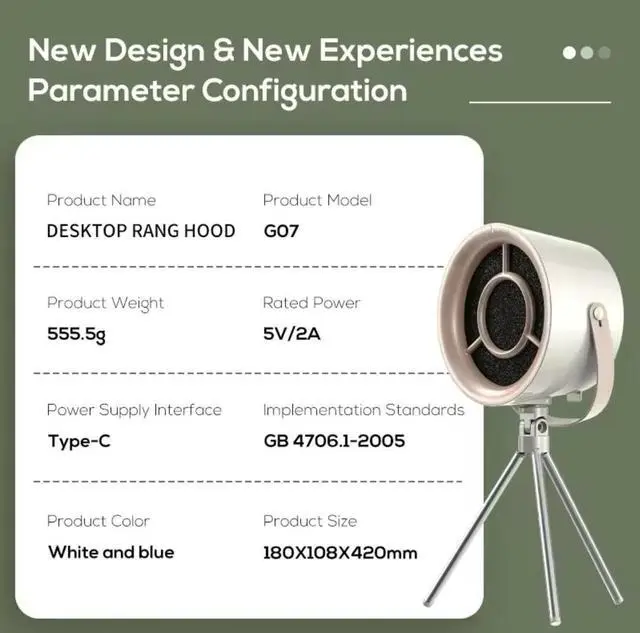 Alt view image 6 of 7 - Portable Desktop Exhaust Fan, USB Powered, 3-Speed, Mini Range Hood with Removable Filter