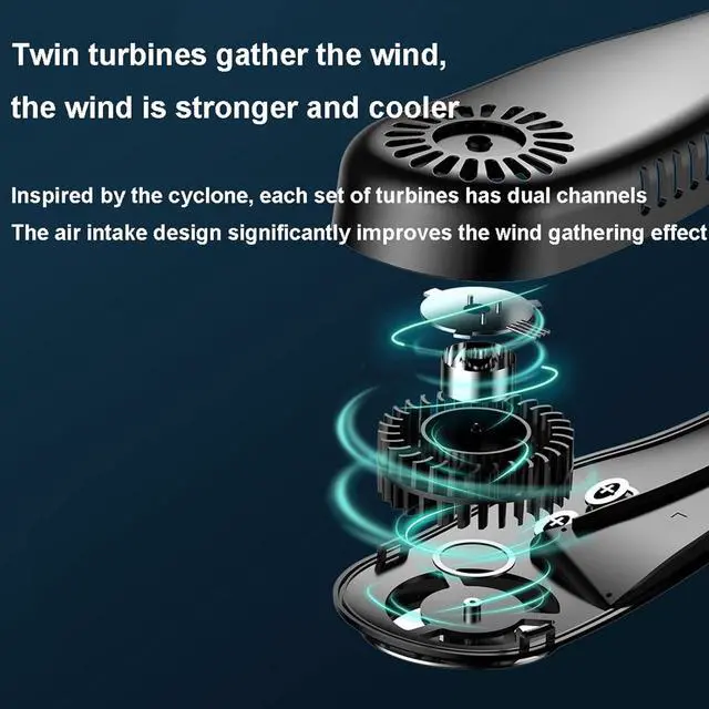 Alt view image 4 of 6 - Necklace Fan, Bladeless Wearable Fan Outdoor Sports Portable Cooling Neck Fan USB Fan,Mobile Charging Fan with Colorful Lights,Black (Pink)