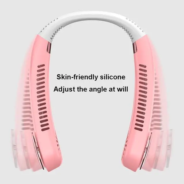 Alt view image 5 of 6 - Necklace Fan, Bladeless Wearable Fan Outdoor Sports Portable Cooling Neck Fan USB Fan,Mobile Charging Fan with Colorful Lights,Black (Pink)