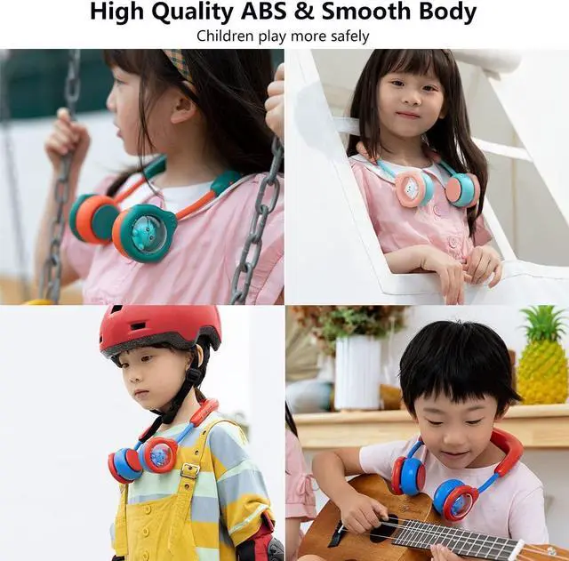 Alt view image 4 of 7 - Portable Hanging Neck Fan for Kids Children, Mini USB Rechargeable Neckband Cooling Fan Hands Free, Cute Lightweght Lazy Fan Silent Personal Air Cooler for Girls Boys Students Outdoor Sports Pink