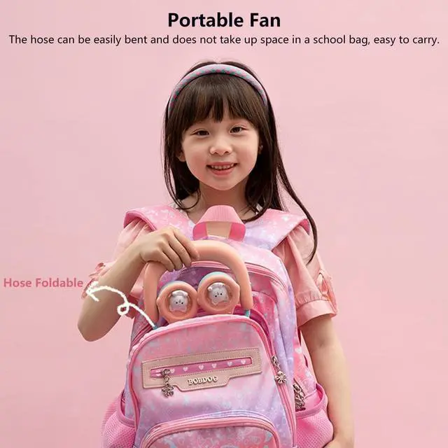 Alt view image 5 of 7 - Portable Hanging Neck Fan for Kids Children, Mini USB Rechargeable Neckband Cooling Fan Hands Free, Cute Lightweght Lazy Fan Silent Personal Air Cooler for Girls Boys Students Outdoor Sports Pink