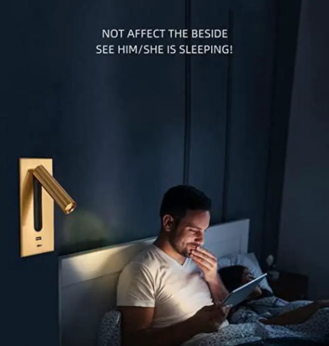 Main image of Modern Wall Mounted LED Reading Lamp Set of 2-3W 3000K Warm White Light, USB Fast Charging 5V 2.1A, Adjustable 350° Bedside Sconce, Stylish Bronze Finish with Switch