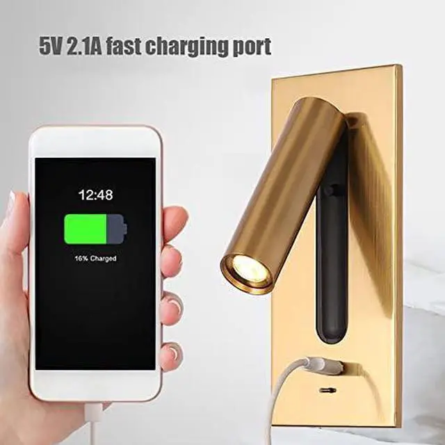 Alt view image 2 of 2 - Modern Wall Mounted LED Reading Lamp Set of 2-3W 3000K Warm White Light, USB Fast Charging 5V 2.1A, Adjustable 350° Bedside Sconce, Stylish Bronze Finish with Switch