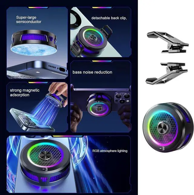 Alt view image 4 of 5 - Mobile Phone Radiator - Magnetic Cell Phone Radiator,Portable Phone Cooler with Digital Display, Semiconductor Cell Phone Cooling Fan, RGB Cell Phone Cooler for Games
