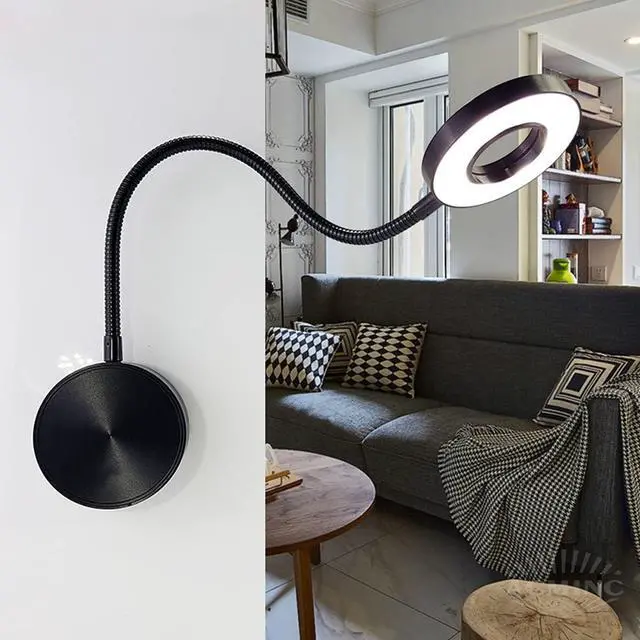 Alt view image 4 of 7 - LED Gooseneck Reading Lamp Dimmable, 5W Wall Mounted Reading Lights Aluminum USB Wall Lamp Light with Switch and Cable 1.9M, Touch Reading Light for Bedrooms, Children's Rooms,Black