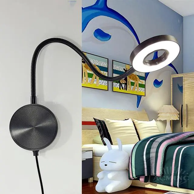 Alt view image 2 of 7 - LED Gooseneck Reading Lamp Dimmable, 5W Wall Mounted Reading Lights Aluminum USB Wall Lamp Light with Switch and Cable 1.9M, Touch Reading Light for Bedrooms, Children's Rooms,Black