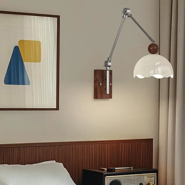 Alt view image 2 of 5 - Wireless Wall Light Battery Indoor Swivel arm Wall lamp Without Power Connection with Remote Control dimmable Long arm Reading Lamps Wall Adjustable Metal arm Bedside lamp,B (B)