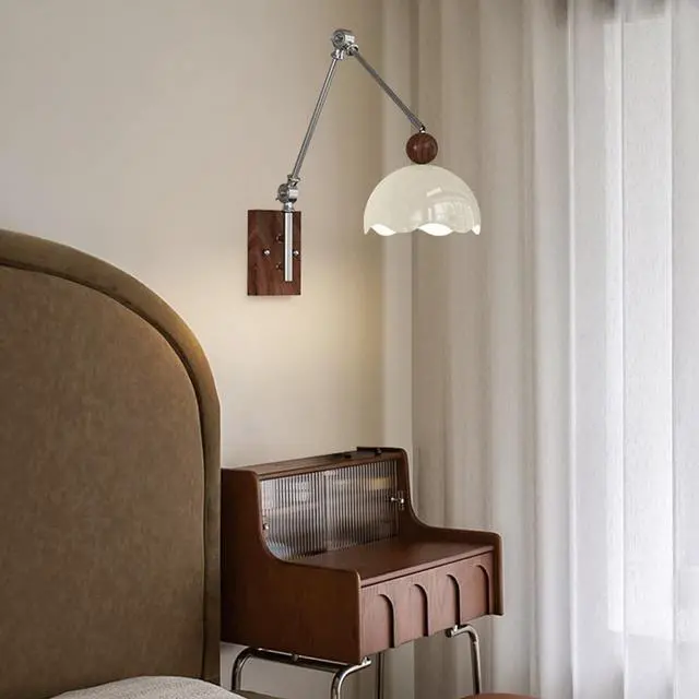 Alt view image 3 of 5 - Wireless Wall Light Battery Indoor Swivel arm Wall lamp Without Power Connection with Remote Control dimmable Long arm Reading Lamps Wall Adjustable Metal arm Bedside lamp,B (B)