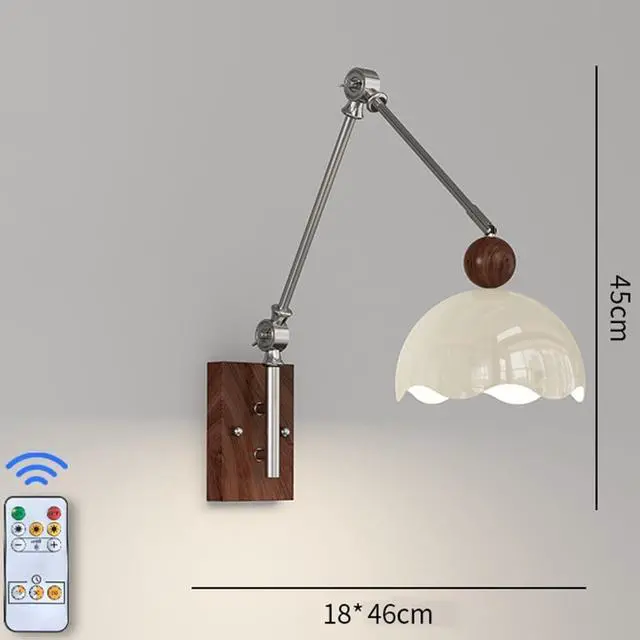 Alt view image 5 of 5 - Wireless Wall Light Battery Indoor Swivel arm Wall lamp Without Power Connection with Remote Control dimmable Long arm Reading Lamps Wall Adjustable Metal arm Bedside lamp,B (B)