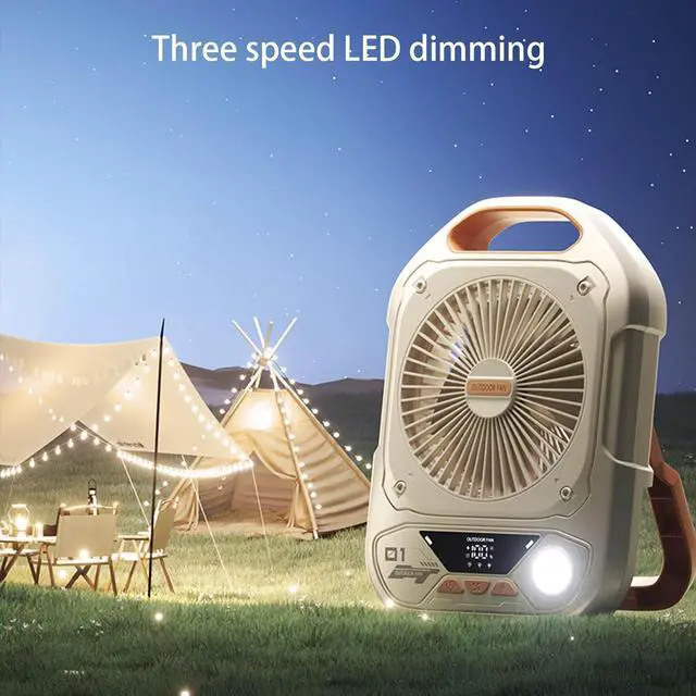 Alt view image 6 of 7 - Fans, Low Noise Rechargeable Fan Battery Operated Fan with Integrated LED Light for Outdoor Camping and Indoor Desk Use