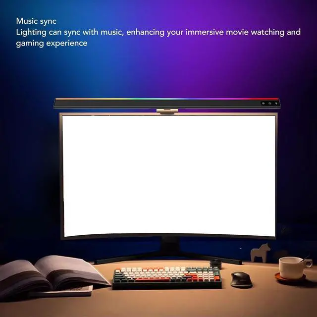 Alt view image 2 of 7 - Computer Light Bar: Monitor Lamp Bar with RGB Backlit Music Sync, 5 Color Temperature Stepless Dimmable Touch Control LED PC Screen Lamp for Desk, Office, Home and Gaming
