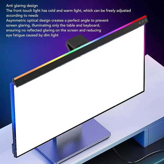 Alt view image 3 of 7 - Computer Light Bar: Monitor Lamp Bar with RGB Backlit Music Sync, 5 Color Temperature Stepless Dimmable Touch Control LED PC Screen Lamp for Desk, Office, Home and Gaming