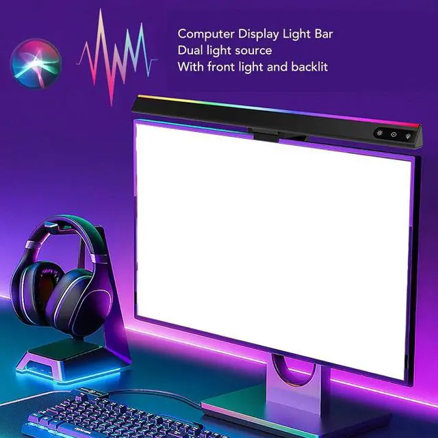 Alt view image 4 of 7 - Computer Light Bar: Monitor Lamp Bar with RGB Backlit Music Sync, 5 Color Temperature Stepless Dimmable Touch Control LED PC Screen Lamp for Desk, Office, Home and Gaming
