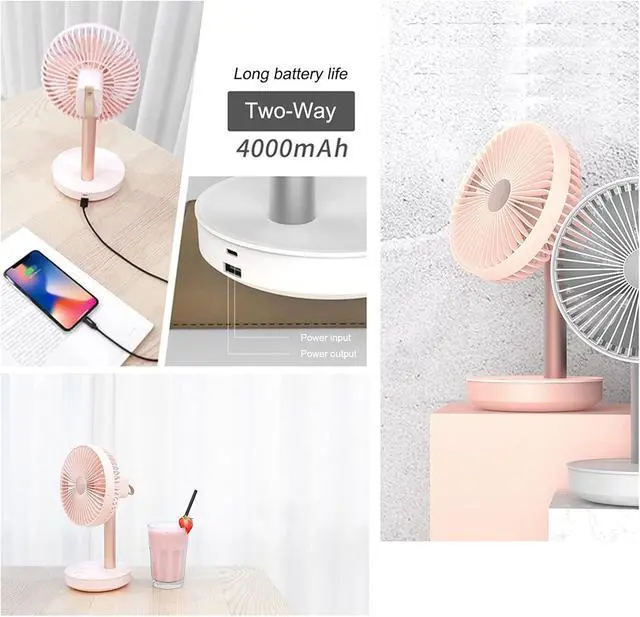 Alt view image 4 of 7 - Portable Desktop Fan, Outdoor Camping Silent Two-Way Charging 4000mAh Office Dormitory Home Enhanced 5 Fan Blade Mobile Fan (Color : Pink)