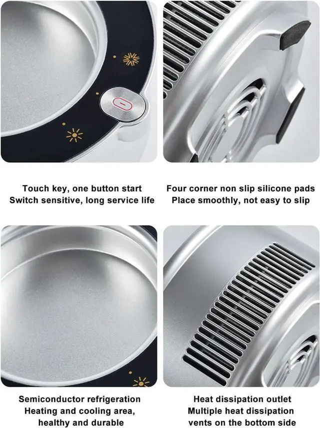 Alt view image 2 of 7 - Cooling Heating Coaster, USB Powered Cup Mug Mat, Dual Use for Hot and Cold Drinks, 11 to 68  Temperature Range with One Key, ABS Material for Home Travel