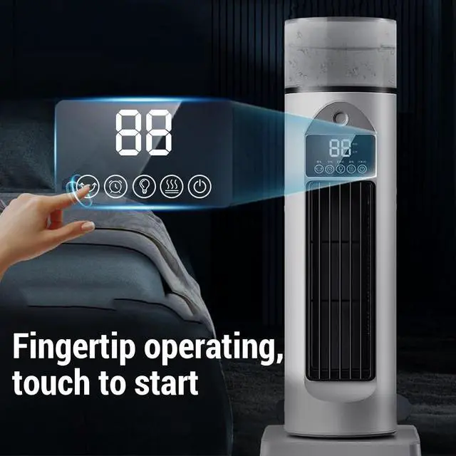 Alt view image 6 of 7 - Desktop Tower Fan, USB Table Bladeless Tower Cooling Misting Fan, 6 Speeds, 6H Timing, 7 Color Night Light, 2 Ice Pack, Humidifier for Bedroom Dormitory