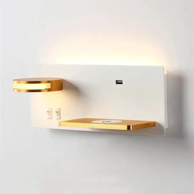 Main image of 11W LED Indoor Wall Light with 2 Switches, Incl. USB Port and Qi Wireless Charging, Warm White 3000K Bedside Wall Lamp with 360° Adjustable 5W Reading Lamp for Bedroom, Living Room, Hallway,White