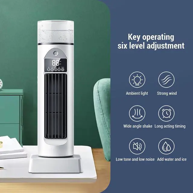 Alt view image 2 of 7 - Desktop Tower Fan, USB Table Bladeless Tower Cooling Misting Fan, 6 Speeds, 6H Timing, 7 Color Night Light, 2 Ice Pack, Humidifier for Bedroom Dormitory