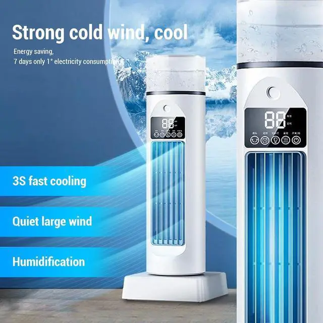 Alt view image 3 of 7 - Desktop Tower Fan, USB Table Bladeless Tower Cooling Misting Fan, 6 Speeds, 6H Timing, 7 Color Night Light, 2 Ice Pack, Humidifier for Bedroom Dormitory