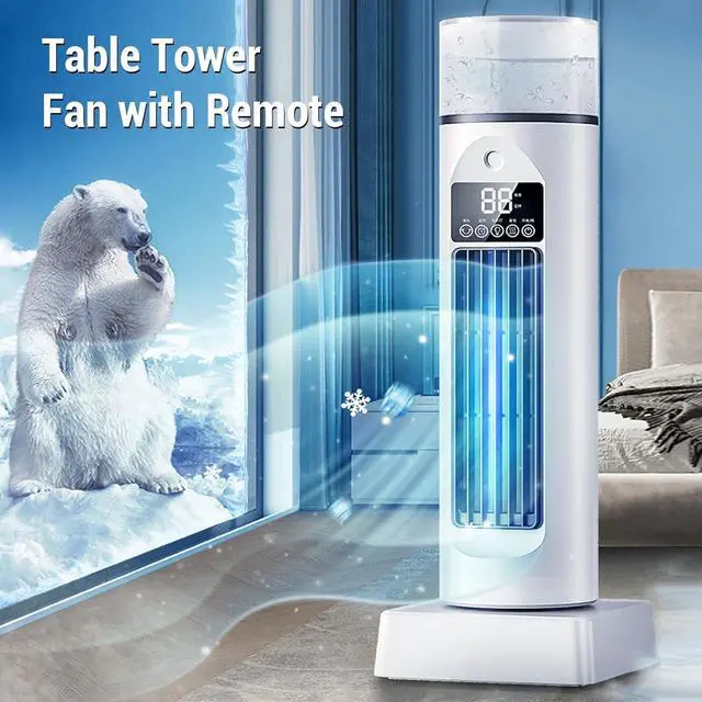 Alt view image 5 of 7 - Desktop Tower Fan, USB Table Bladeless Tower Cooling Misting Fan, 6 Speeds, 6H Timing, 7 Color Night Light, 2 Ice Pack, Humidifier for Bedroom Dormitory