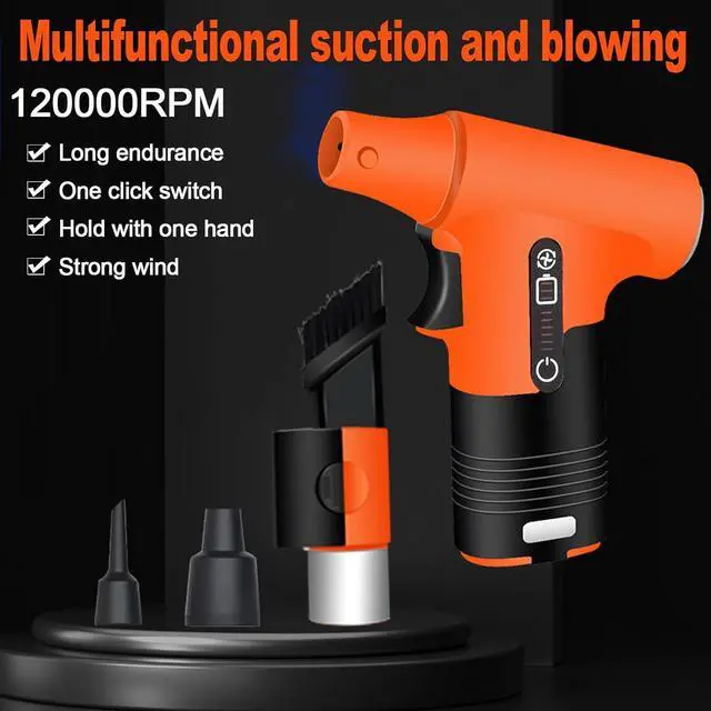 Alt view image 2 of 7 - Asixxsix Mini Turbo Fan, Cordless Portable Electric Blower, 120000rpm Rechargeable Handheld Fan with 3 Speed, USB C Fast Charging, for Electronics Cleaning, Computers, Outdoors (Orange)