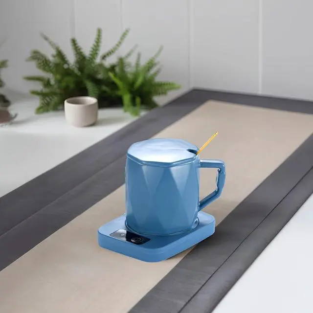 Alt view image 3 of 5 - Mug Warmer with 55°C Ceramic Heat Control, Heating Pad, Blue, Key Button, Gift Box, Us Plug Included
