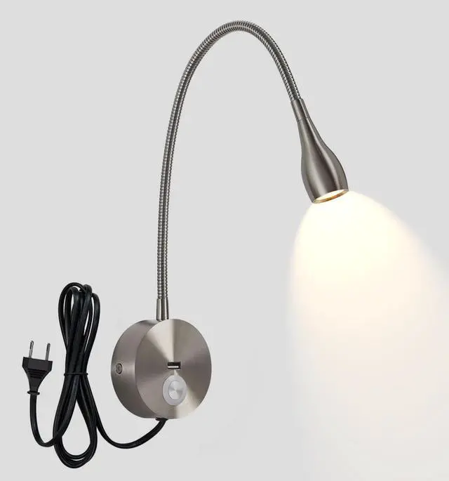 Main image of Gooseneck Wall Reading Lamp with Switch, LED Bed Lamp Wall Light Touch Dimmable with USB Charging Port, Adjustable Light 3000-6000k, Wall Mounted Reading Light for Bedroom Office,Black