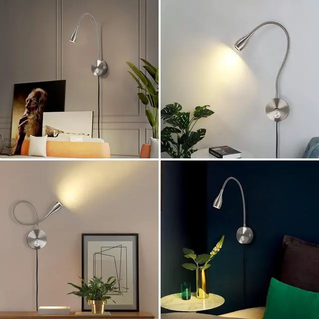 Alt view image 2 of 7 - Gooseneck Wall Reading Lamp with Switch, LED Bed Lamp Wall Light Touch Dimmable with USB Charging Port, Adjustable Light 3000-6000k, Wall Mounted Reading Light for Bedroom Office,Black