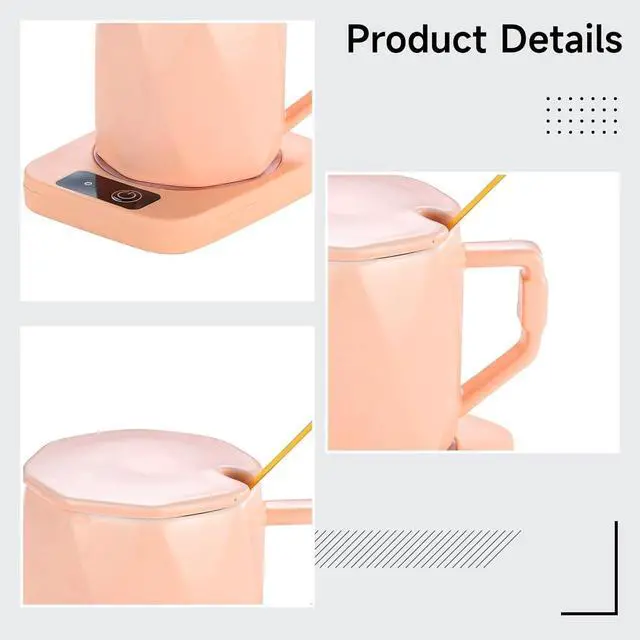 Alt view image 4 of 5 - 55°C Ceramic Mug Warmer with Heating Pad, Color, Key Button Control, Us Plug, Includes Gift Box