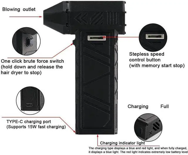 Alt view image 4 of 7 - Mini Jet Fan, Jet Dry Blower, 130000 RPM Turbo Powered Mini Portable Blower, Wind Speed 52m/s, for PC Keyboard Electronics Cleaning, Car Dust Cleaning, BBQ Camping