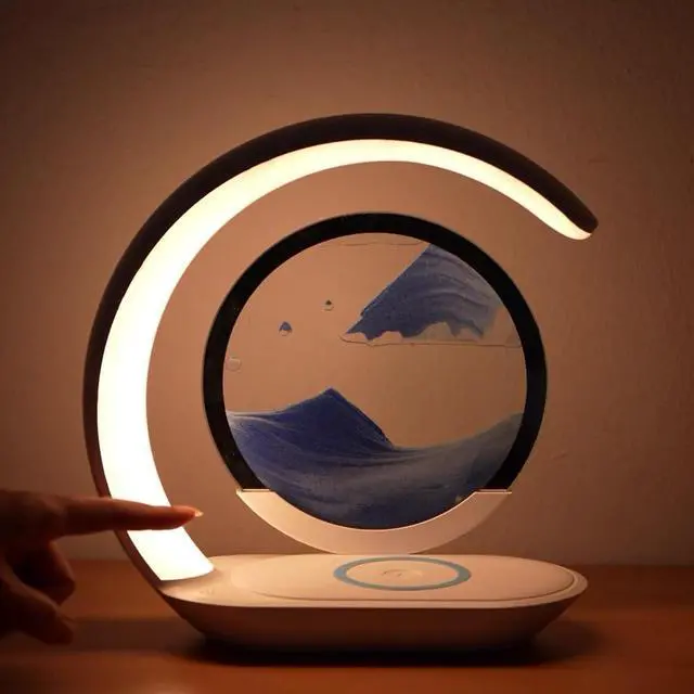 Alt view image 4 of 7 - Lumaflow Sandscape Charger, Wireless Charging Atmosphere Desk Lamp, Moving Sand Picture Sandscape Lamp, Liqud Motion Round Glass 3D Deep Sea Landscape (Orange)