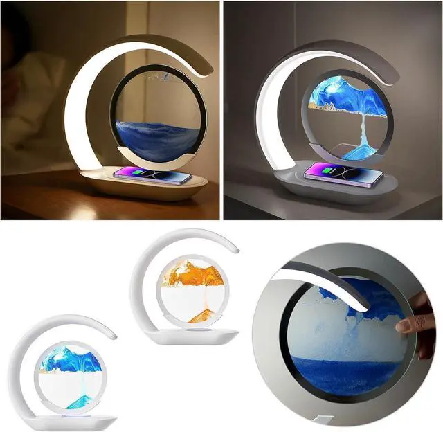 Alt view image 6 of 7 - Lumaflow Sandscape Charger, Wireless Charging Atmosphere Desk Lamp, Moving Sand Picture Sandscape Lamp, Liqud Motion Round Glass 3D Deep Sea Landscape (Orange)