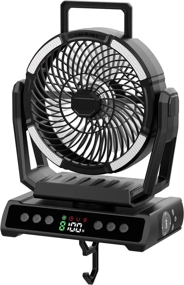 Main image of Outdoor fan, multi-function, three-speed lighting brightness adjustment, nine-speed wind speed adjustment, 20W fast charge, small size display, remote control within 5 meters.m01