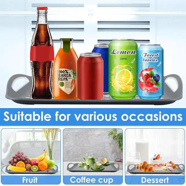 Alt view image 6 of 7 - 2Pcs Non-Slip Food Serving Tray with Handle 17.7×12.6 Inch Rectangle Gripping Nubs Food Trays Shatterproof Plastic Dinner Trays Non-Stick Food Platter Dishwasher Safe Lap Trays for Home Kitchen KTZCTP