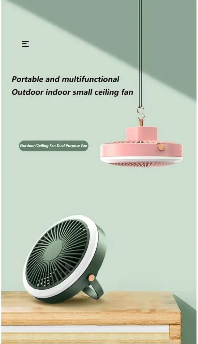 Alt view image 2 of 6 - Creative Small Ceiling Fan, LED Lighting Assist, Portable Outdoor Indoor Hanging Fan Desktop Night Light Mini Multifunctional Small Fan (Color : Green)