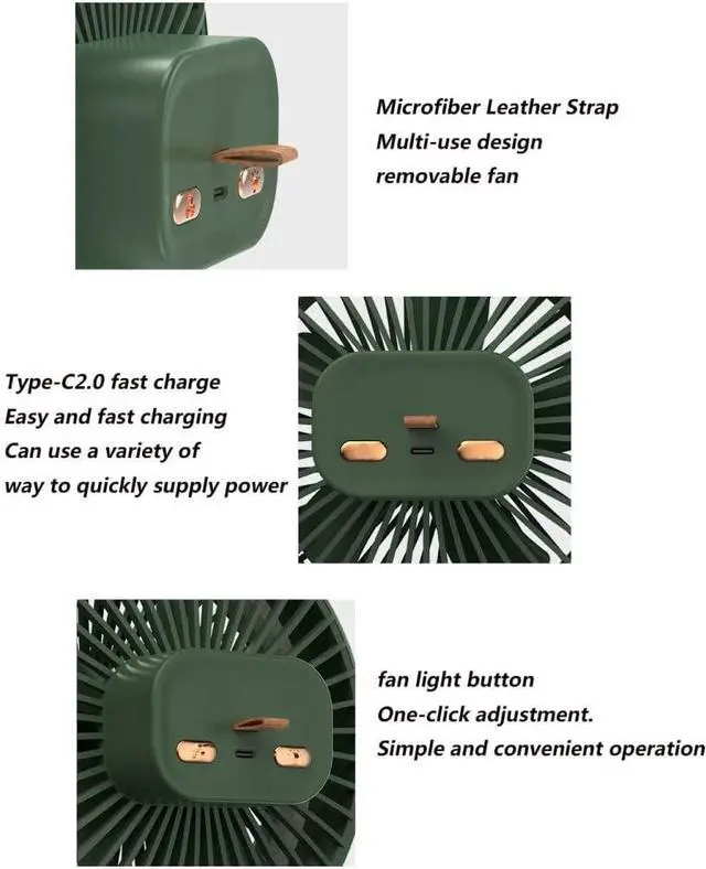 Alt view image 6 of 6 - Creative Small Ceiling Fan, LED Lighting Assist, Portable Outdoor Indoor Hanging Fan Desktop Night Light Mini Multifunctional Small Fan (Color : Green)