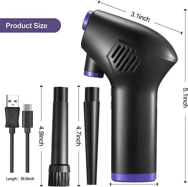 Alt view image 6 of 7 - Leaf Blower Garden Vacuum Cordless Rechargeable Mini Air Duster Cleaner, 2 Speeds Electric Air Blower Cordless, 6000mAh Battery Powerful 45000 RPM, USB-C Fast Charging for Computer,Laptop,Tower Fans,