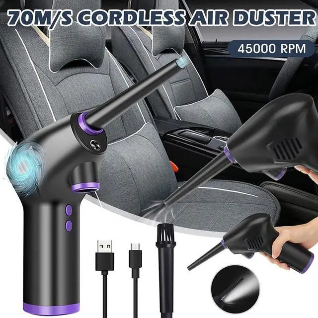 Alt view image 4 of 7 - Leaf Blower Garden Vacuum Cordless Rechargeable Mini Air Duster Cleaner, 2 Speeds Electric Air Blower Cordless, 6000mAh Battery Powerful 45000 RPM, USB-C Fast Charging for Computer,Laptop,Tower Fans,