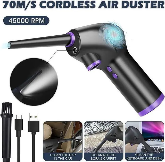 Alt view image 7 of 7 - Leaf Blower Garden Vacuum Cordless Rechargeable Mini Air Duster Cleaner, 2 Speeds Electric Air Blower Cordless, 6000mAh Battery Powerful 45000 RPM, USB-C Fast Charging for Computer,Laptop,Tower Fans,