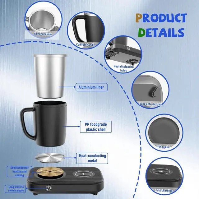 Alt view image 5 of 7 - Warmer and Refrigeration Smart Mug, 3-in-1 Smart Cooler Cups, Up to 130 Or Down to 40 Coffee Cup, Self Heating Coffee Mug, for Office, Travel, HouseholdBlack,