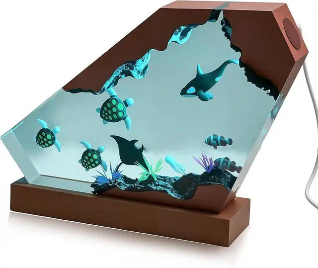 Alt view image 6 of 6 - Ocean Night Light with Romote, Epoxy Resin Shark Turtle Lamp, Handmade Home Decor Bedside Nightlight, Nightstand Decorations for Bedroom, Unique Gift for Father's Day, Christmas (M)