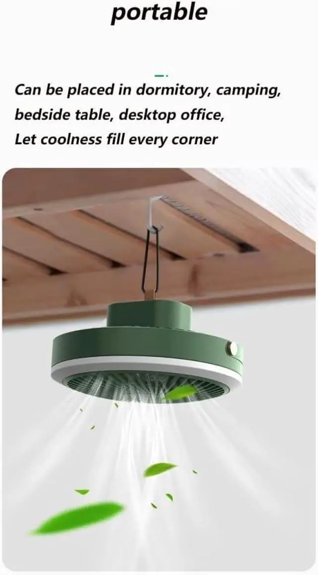 Alt view image 5 of 6 - Creative Small Ceiling Fan, LED Lighting Assist, Portable Outdoor Indoor Hanging Fan Desktop Night Light Mini Multifunctional Small Fan (Color : Green)